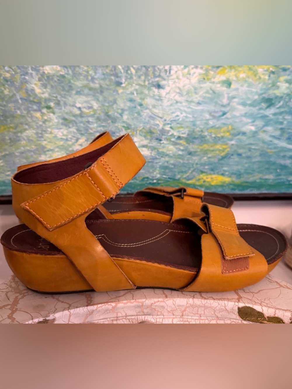 Sanita Danish Design Mustard-Tan Leather Velcro Strap Sandals